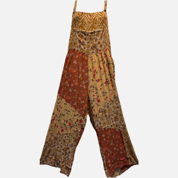 Nwt SACRED THREADS patch floral hippie rayon OVERALLS ROMPER JUMPSUIT JUMPER 2X - Picture 1 of 4